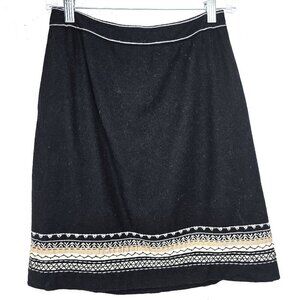 Vintage Ann Taylor Loft Black Wool Embroidered Navajo Aztec Pencil Skirt